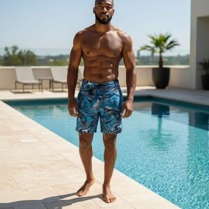 Nike Blue Multi Color Swirl Swim Trunks Liner Elastic Waist Tie Men's Size Large